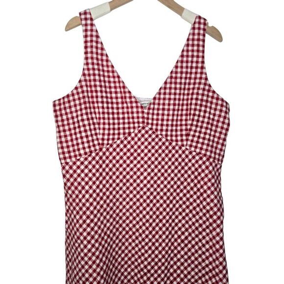 Abercrombie & Fitch V-Neck Linen-Blend Mini Dress Size Large Red White - Picture 4 of 5